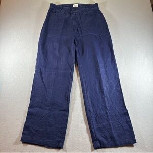 Nicole Miller NY Linen Wide Leg Pants Women’s Size 8 Blue High Rise Patch Pocket
